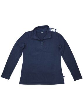 Lands End Pullover Fleece Top Snap Neck Long Sleeve Womens Size M Navy Blazer